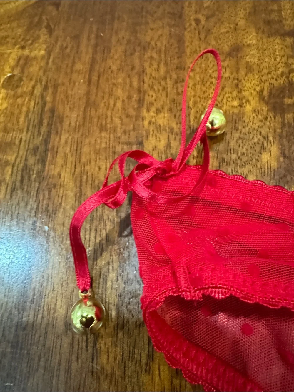 NWT Victorias Secret Red Sheer Lace w/ bell Tie-Side Thong